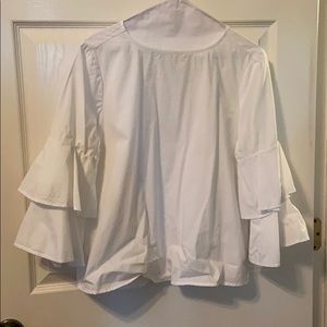 White Cotton Blouse With Ruffle Sleeves